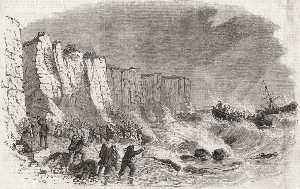 BOATS. Mary White lifeboat wreck North Belle, 7 crew 1857 old antique print